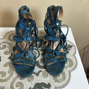 Blue faux snake skin banana republic tie up heels